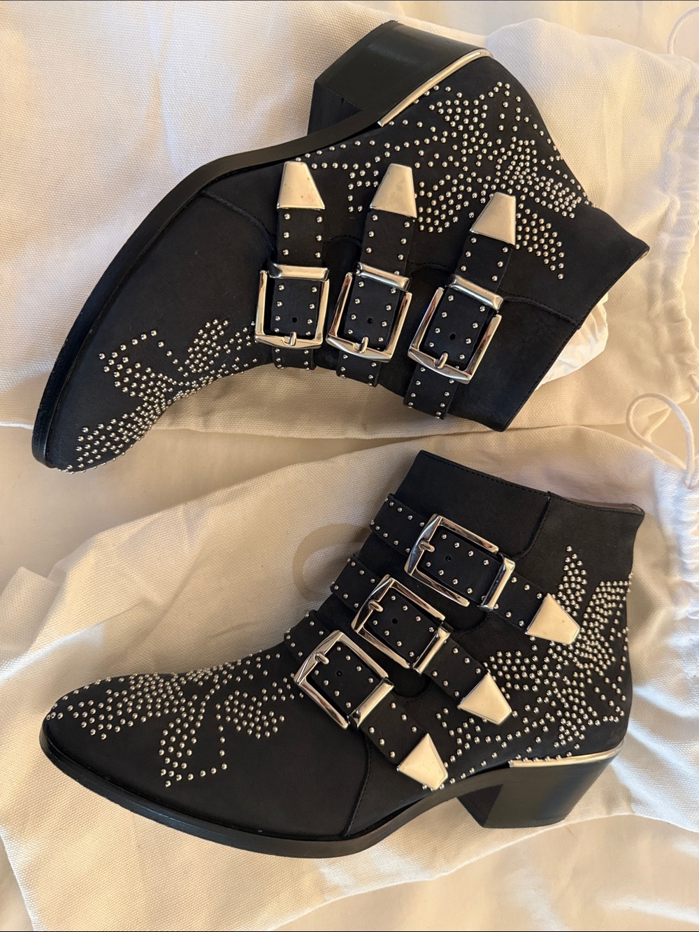 Chloe Black Studded Triple-Buckle Ankle Boots